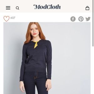 Modcloth navy blue sweater with yellow tie